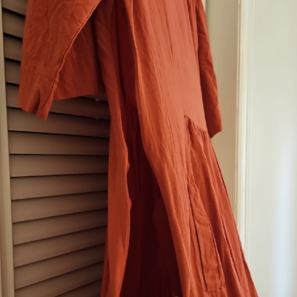 MISSLOOK Rust Orange Cotton Dress With 1/2 Sleeves And Pockets Size LARGE - Picture 8 of 11